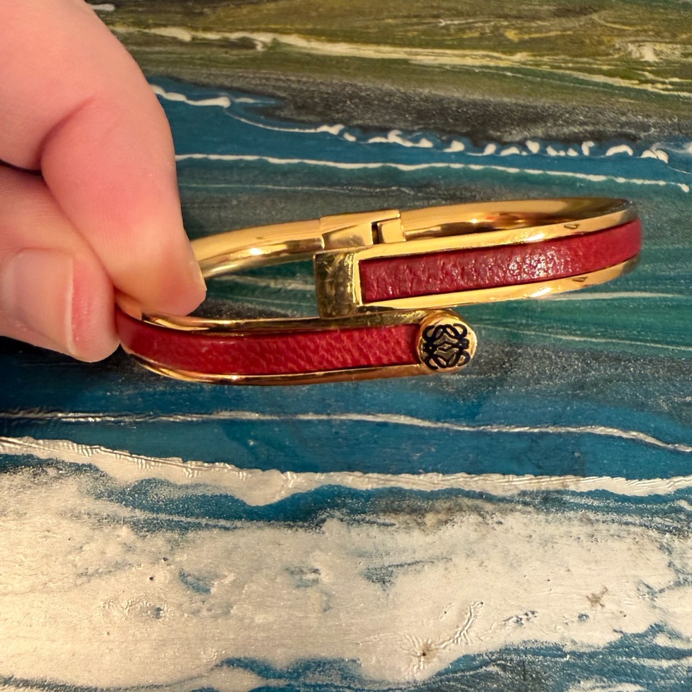 Loewe Vintage Red Leather Hinged Bracelet